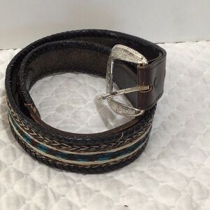 Handcrafted leather top green cow hide belt size 38